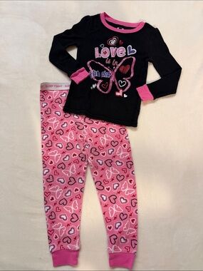 Black & Pink Heart Butterfly Pajama Set